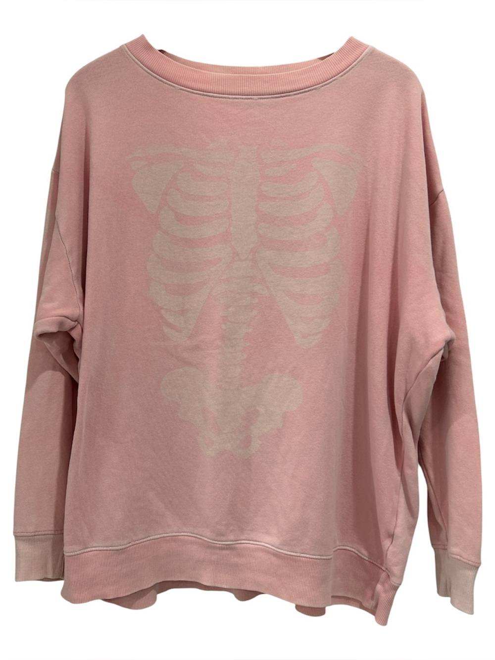 Wildfox Pastel Pink Skeleton Ribcage Oversized Slouchy Pullover Sweatshirt - S
